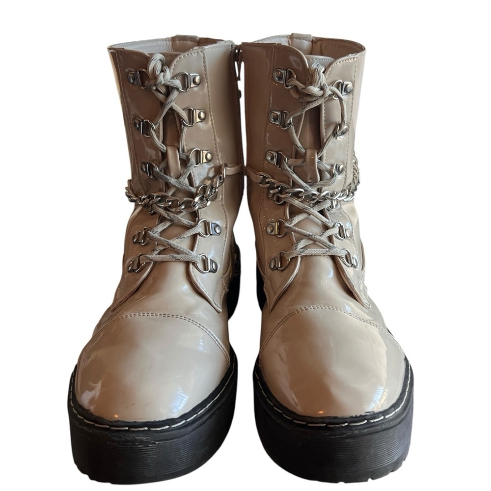 Unionbay Kailee Combat Patent Leather Zip On Side Beige Size 11